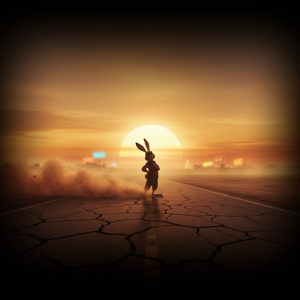 Rabbit Road demo interface showing the Greywood Expanse road with free-play balance and bet controls